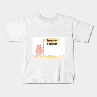 Interior designer. Profession, work, job. Cat shows a banner with the inscription. Watercolor illustration. A gift for a professional. Kids T-Shirt